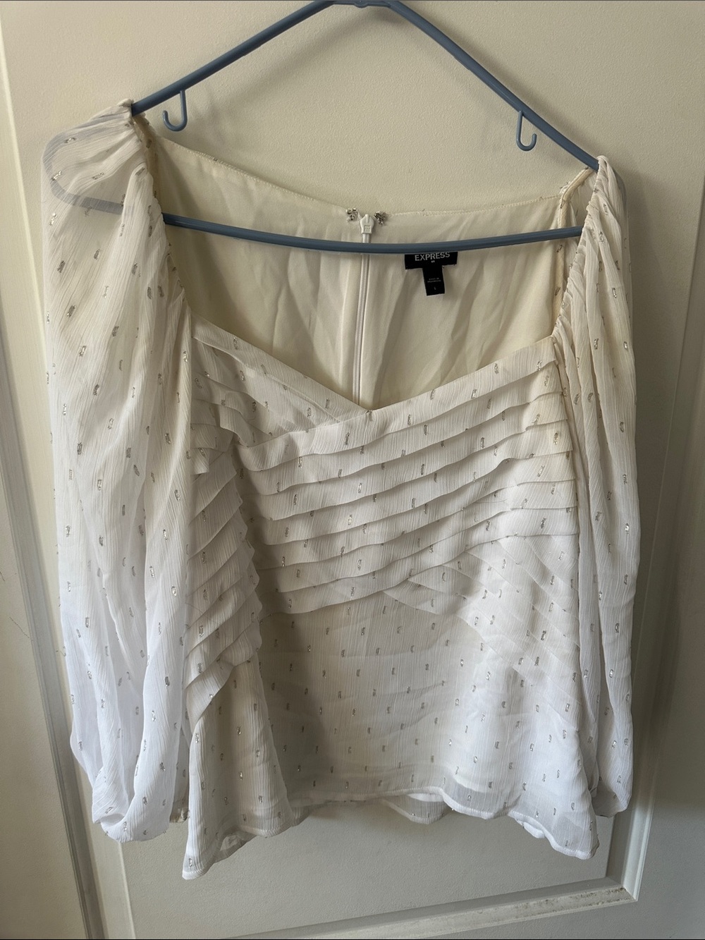 Express White Semi-Sheer Pleated Square-Neck Blouse